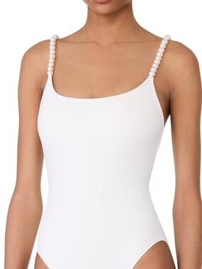 KATE SPADE New Cream String Of Peals One Piece Swimsuit Adjustable Straps Medium